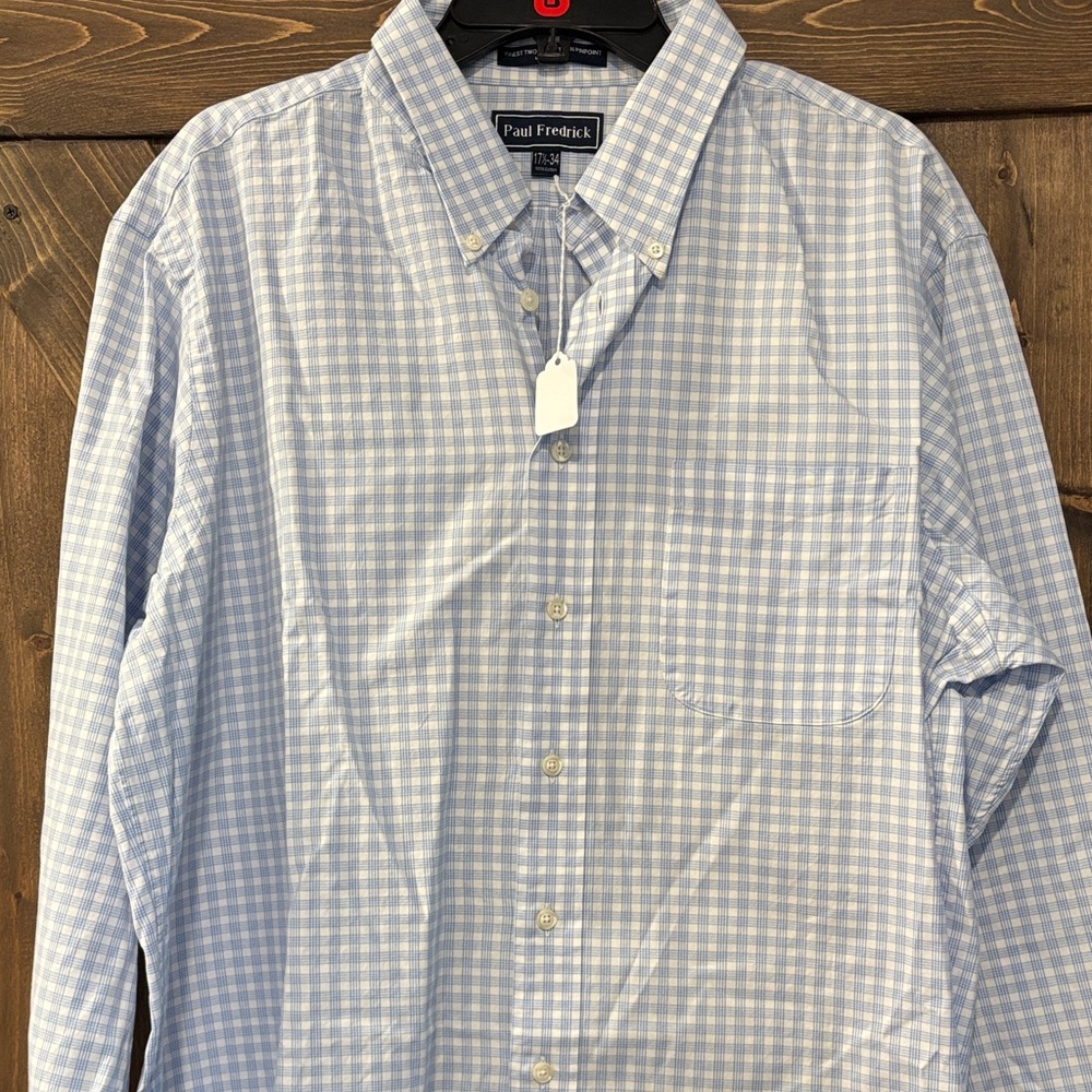 Paul Fredrick Light Blue Plaid Men's Shirt